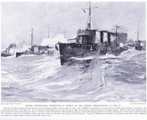 Destructores de torpedos británicos en persecución de los torpederos alemanes A2 y A6 noviembre 1914 de Charles Edward Dixon